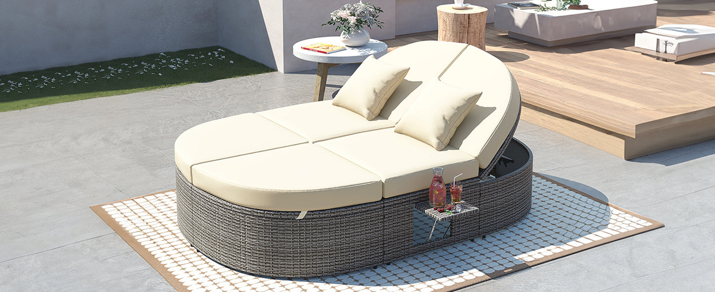 Burley Outdoor Sun Bed Patio 2-Person Daybed - Beige