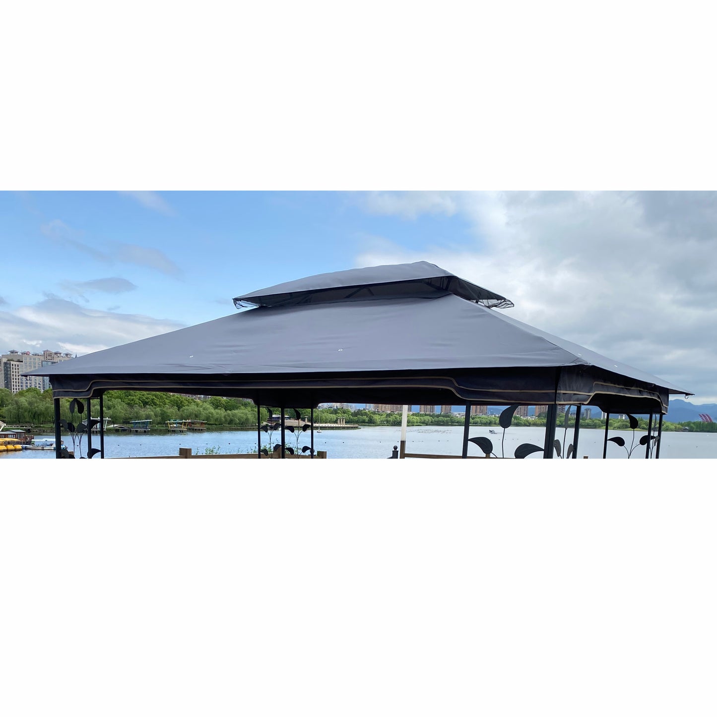 Kyle 13 x10 ft Patio Double Roof Gazebo Replacement  - Gray