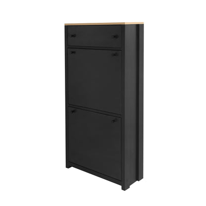 Summit Slim Shoe Cabinet With 4 Flip Drawers - Black