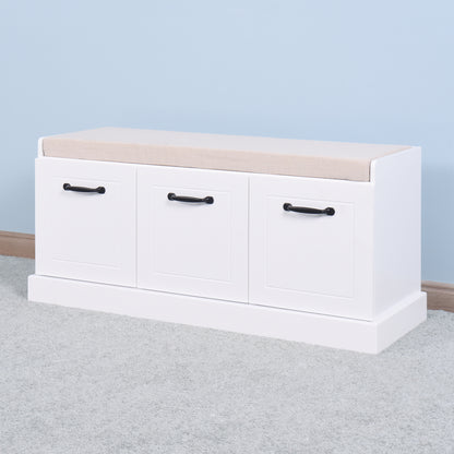 Wooden Shoe Storage Bench with White Cushion