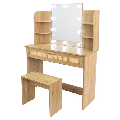 Brooks Vanity Desk Set With LED Lighting Mirror - Natural