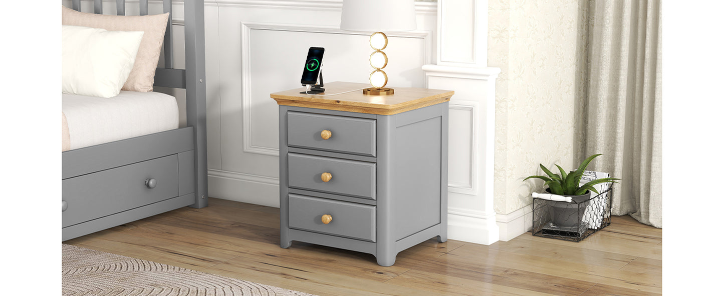 Aiko Wooden Nightstand with USB Charging Ports - Gray