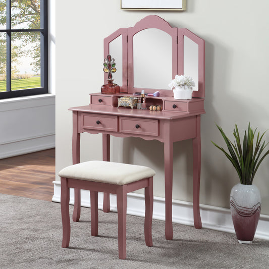 Sanlo Wooden Vanity Make Up Table and Stool Set - Rose Gold