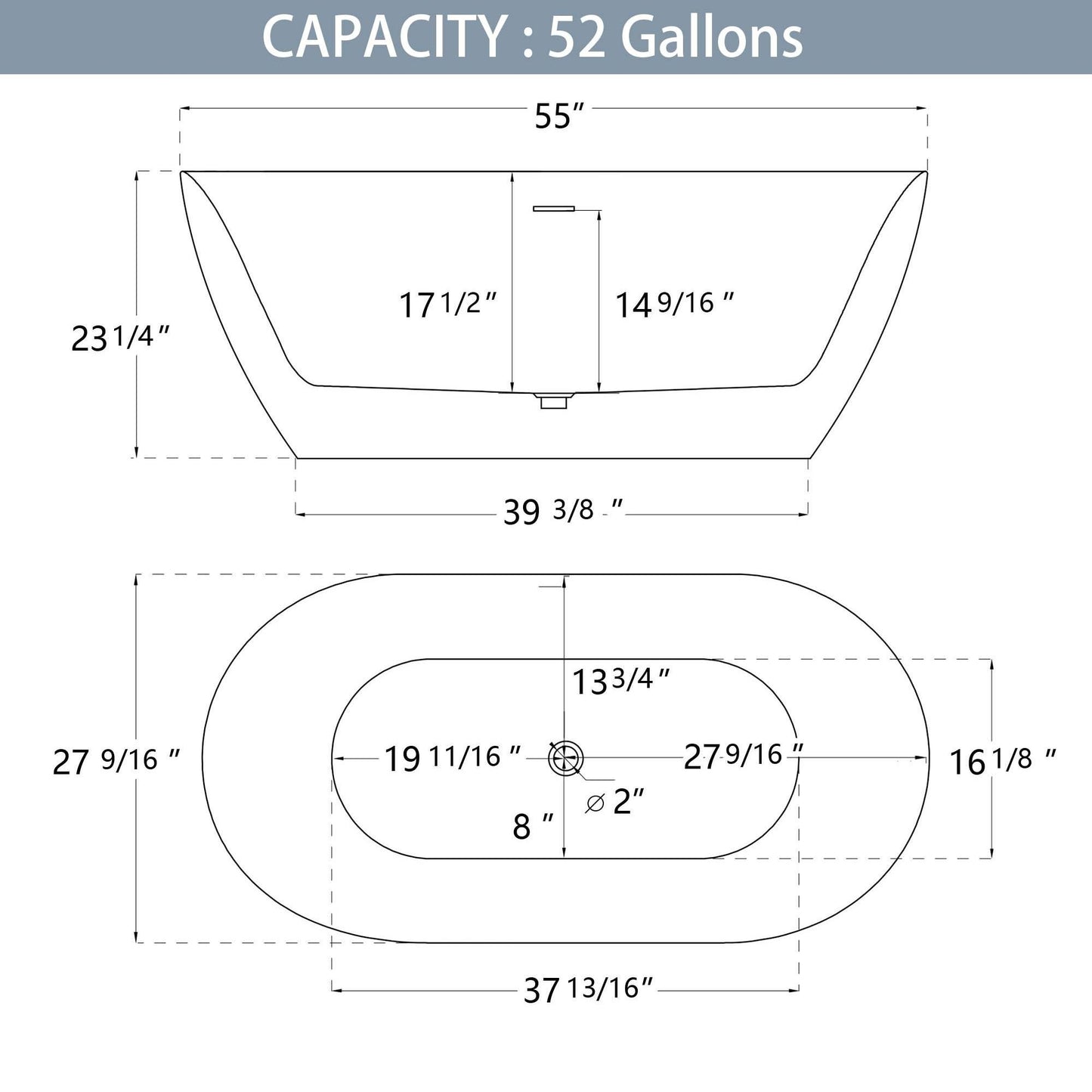 Onpa 55" Oval Shape  Acrylic Freestanding  Soaking Bathtub - Gloss WhiteOnpa