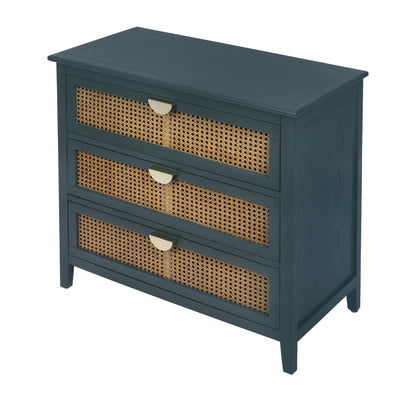 Valerie Natural Rattan 3 Drawer Cabinet - Green