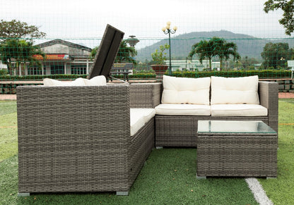 Stanley 4 Pc Outdoor Patio Rattan Sectional Sofa Set - Creme