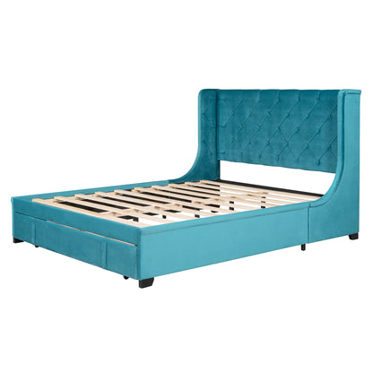 Regal Queen Size Velvet Storage Bed - Blue