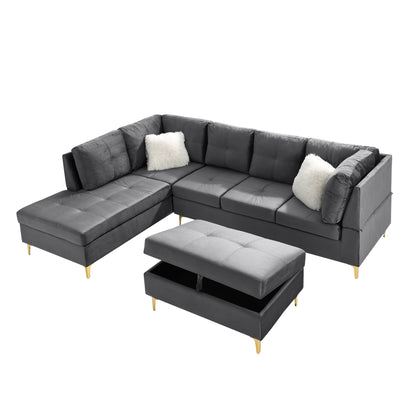 Lenavo Velvet Sectional Sofa - Gray