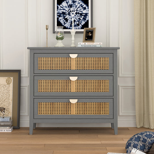 Valerie Natural Rattan 3 Drawer Cabinet - Gray