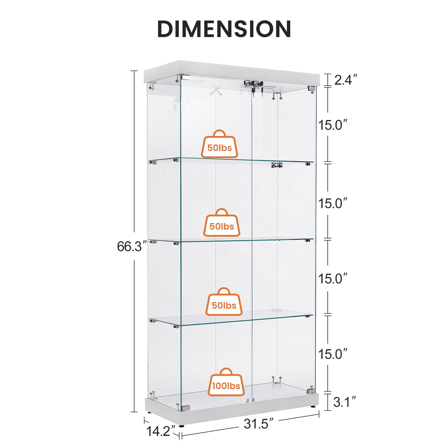 Stargazer 4 Shelves Glass Display Cabinet - White