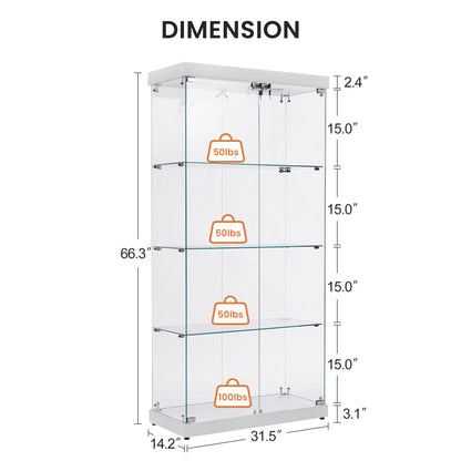 Stargazer 4 Shelves Glass Display Cabinet - White