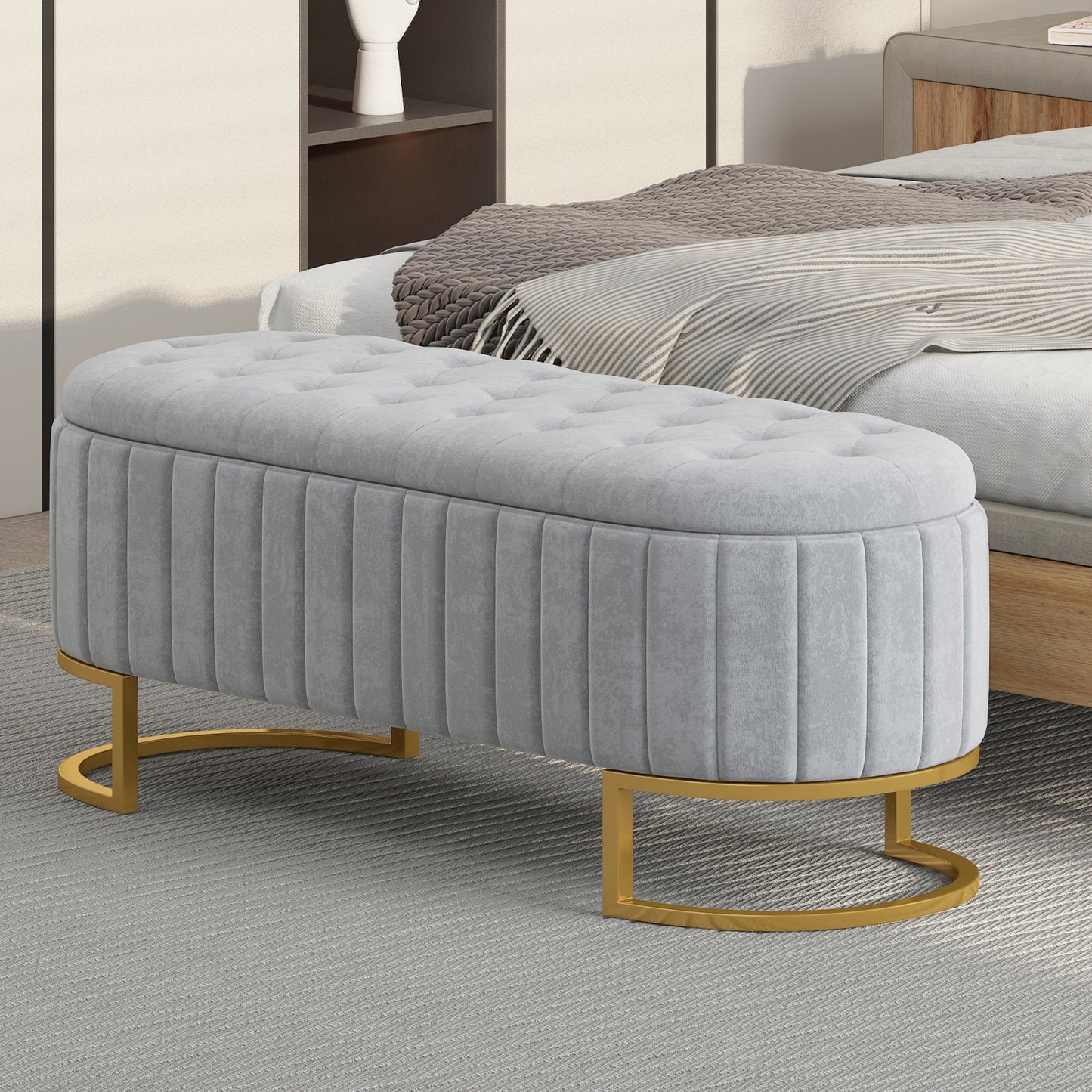 Alino Upholstered Velvet Storage Ottoman Bench