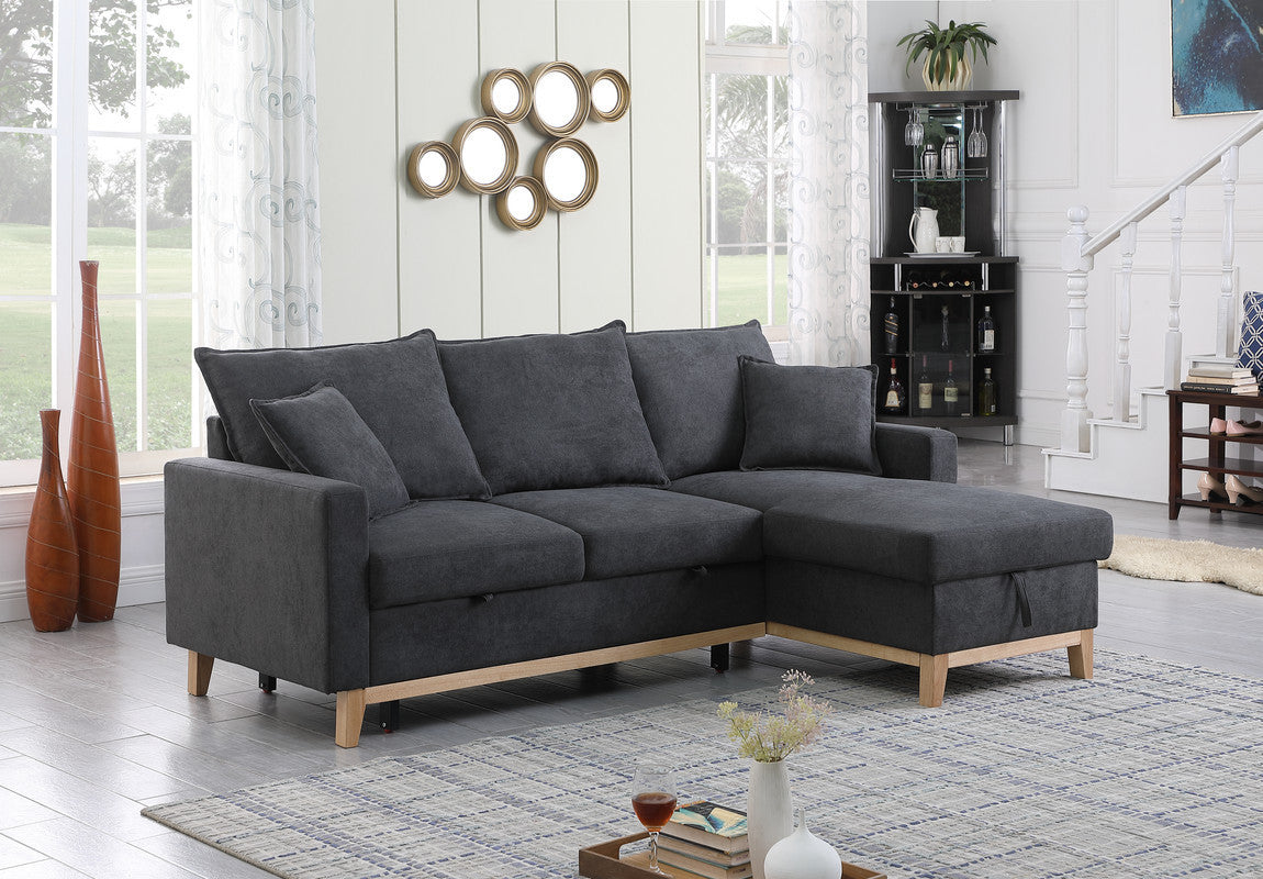 Colton Woven Reversible Sleeper Sectional Sofa with Storage Chaise - Dark Gray