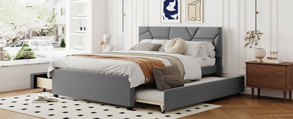 Brick Queen Size Platform Bed with 2 drawers and Twin Size Trundle - Gray