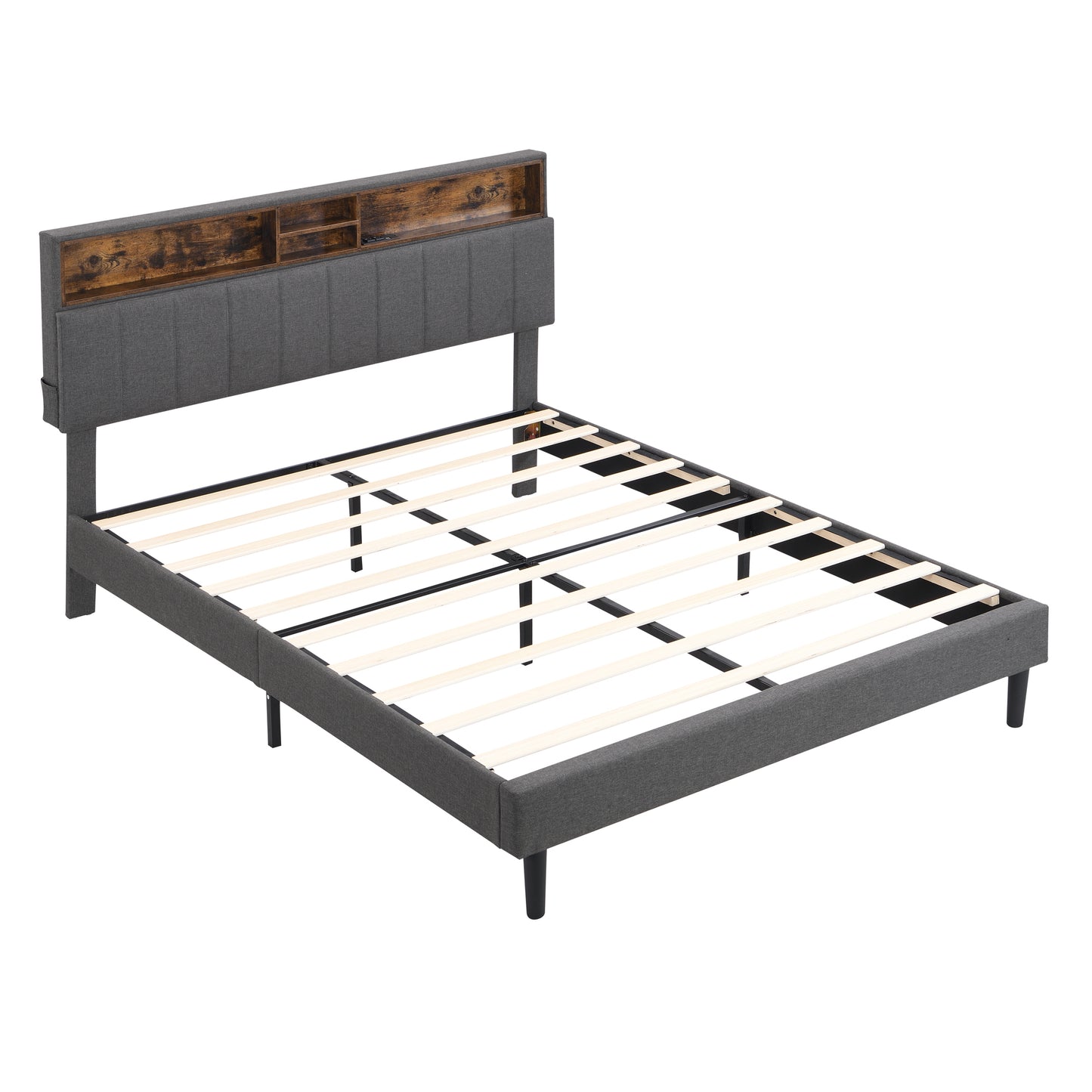 Alvin Queen Size Platform Bed Frame - Gray