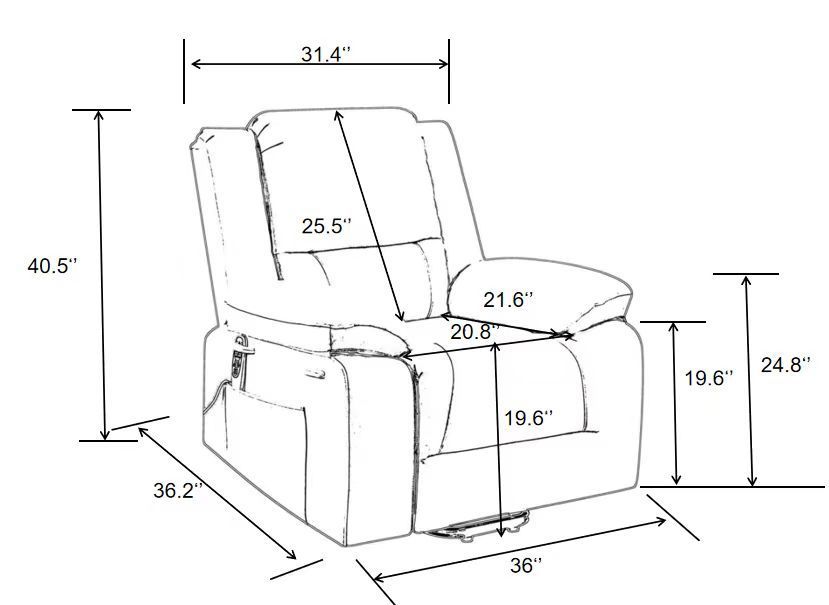 Solace Electric Power Recliner Chair with Massage and Heatin - Dark Grey