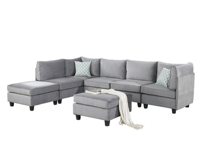 Zelmira Velvet 7Pc Modular Sectional Sofa - Gray