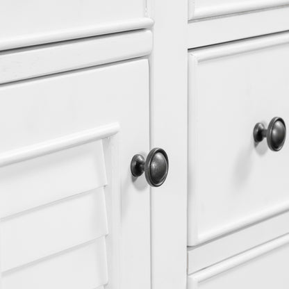 Bathroom Vanity with Ceramic Basin, Two Cabinets and Five Drawers - White