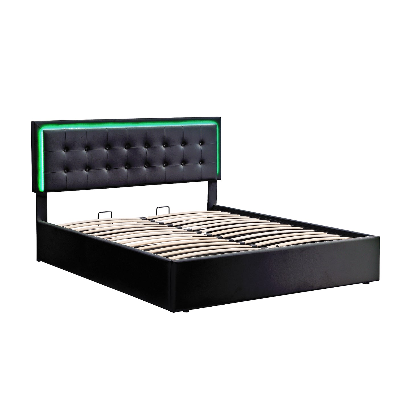 Fenix Queen Size Tufted Platform Bed w Hydraulic Storage -Black