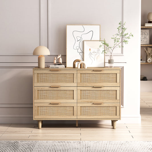 Tero 6 Drawers Rattan Cabinet - Natural