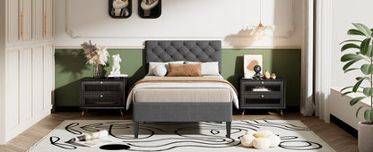 Ukin Twin Size Upholstered Linen Platform Bed - Gray