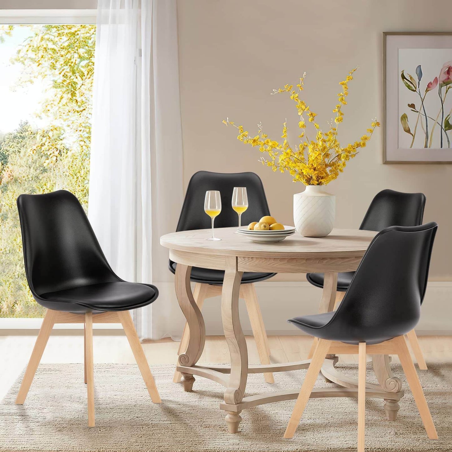 Torrez Pu Dining Chairs with Wood Leg (Set of 4) - Black