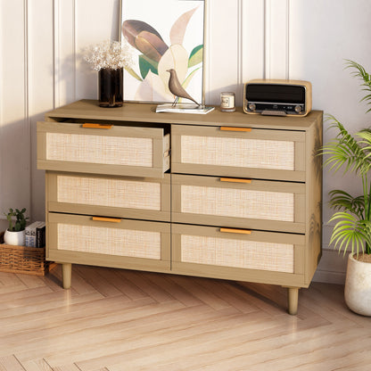 Osteen 6 Drawers Rattan Dresser - Oak