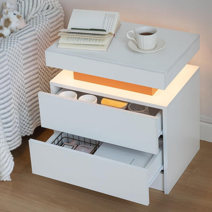 The Gate LED Nightstand with 2 Drawers - Pink+White