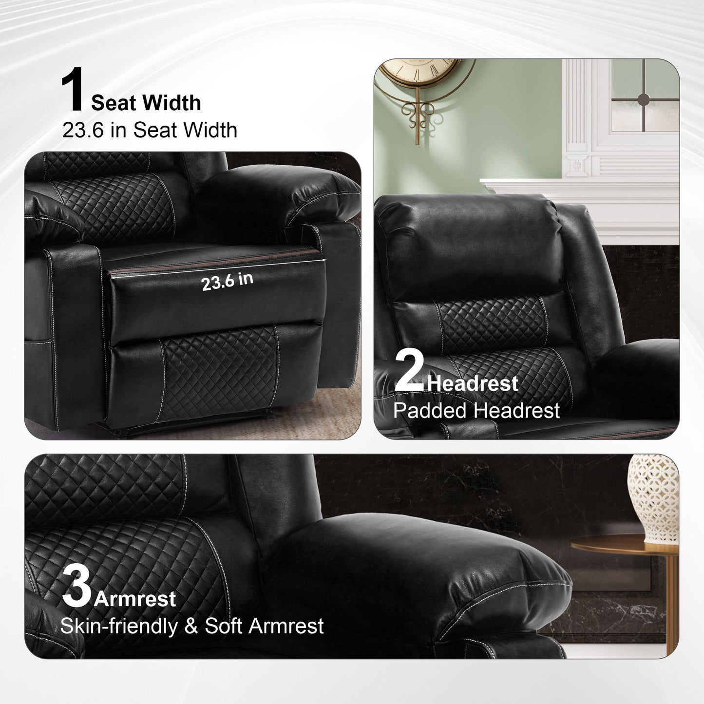 Newman Breathable Leather Massage Recliner Chair - Black