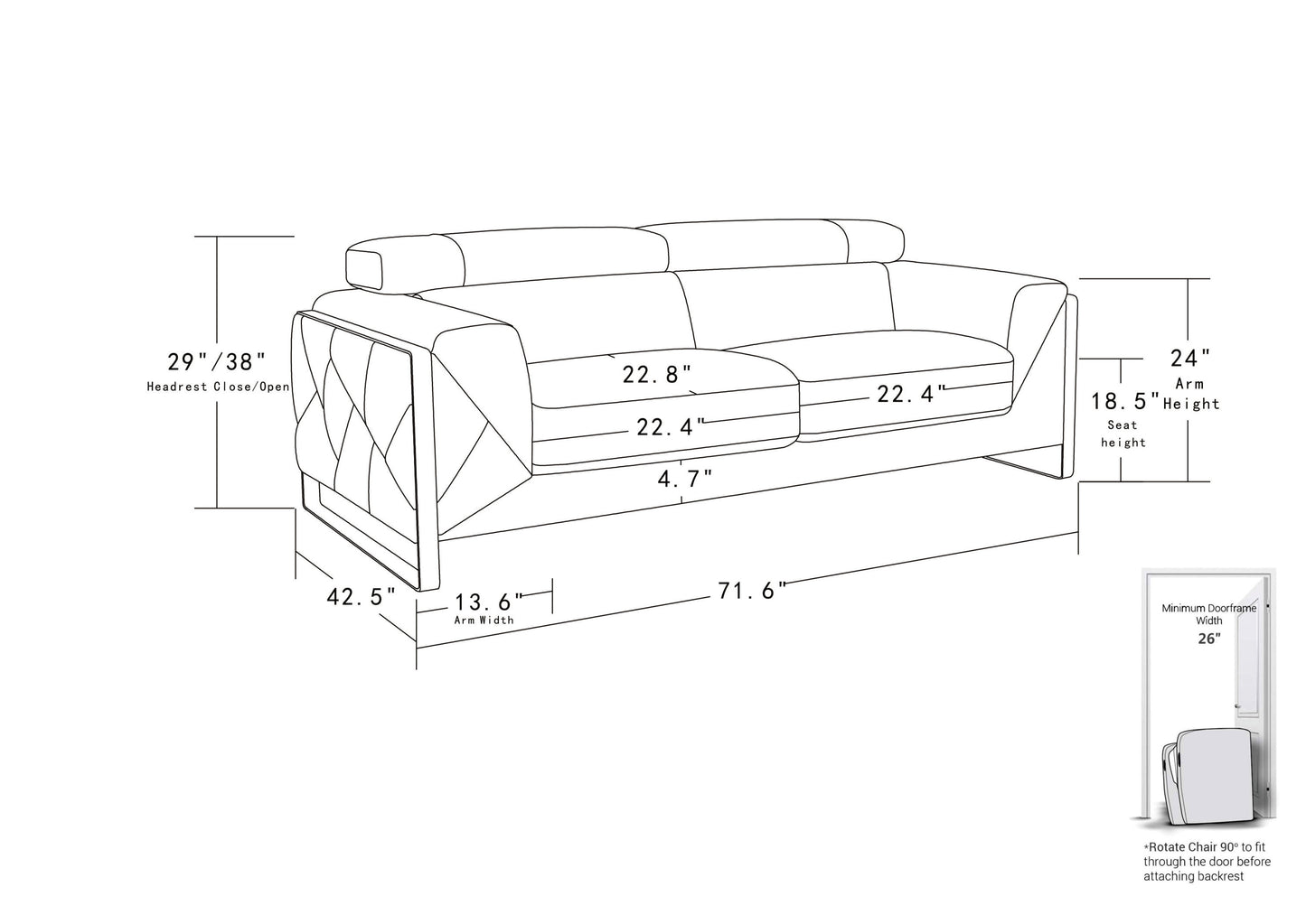 Tomos Top Grain Italian Leather Loveseat - White