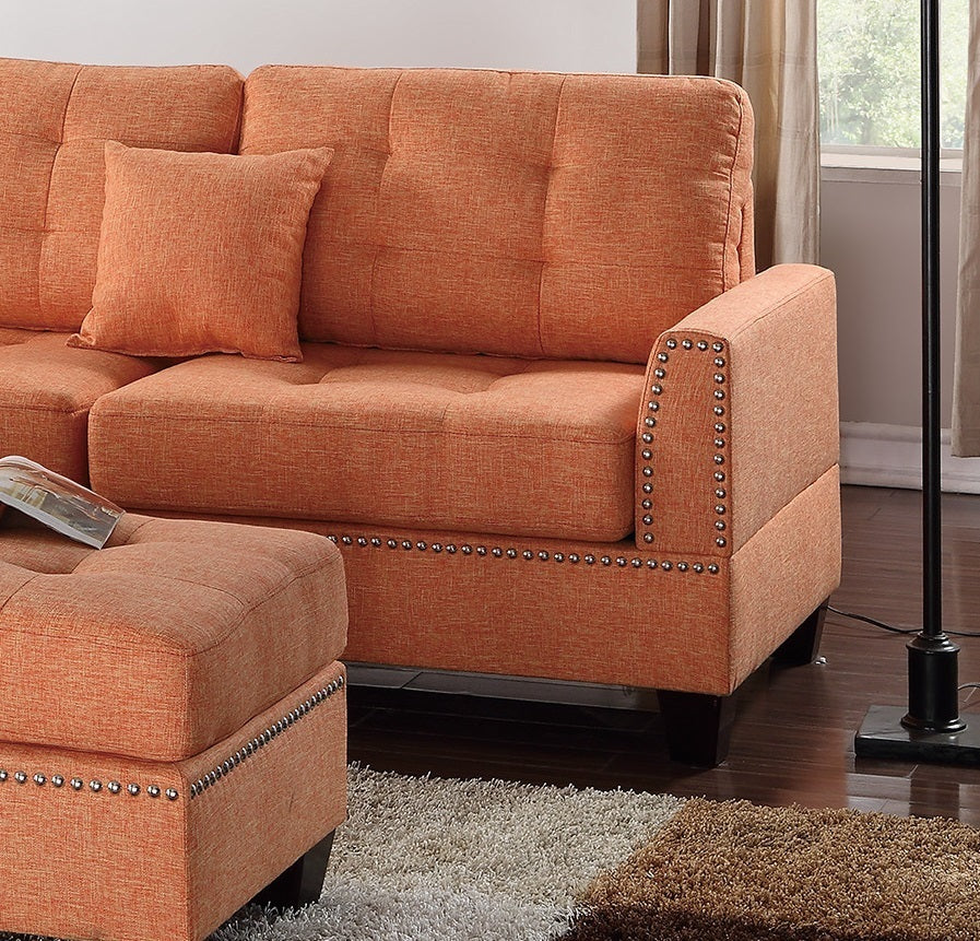 Amara 3pcs Sectional Reversible Chaise Sofa And Ottoman - Orange