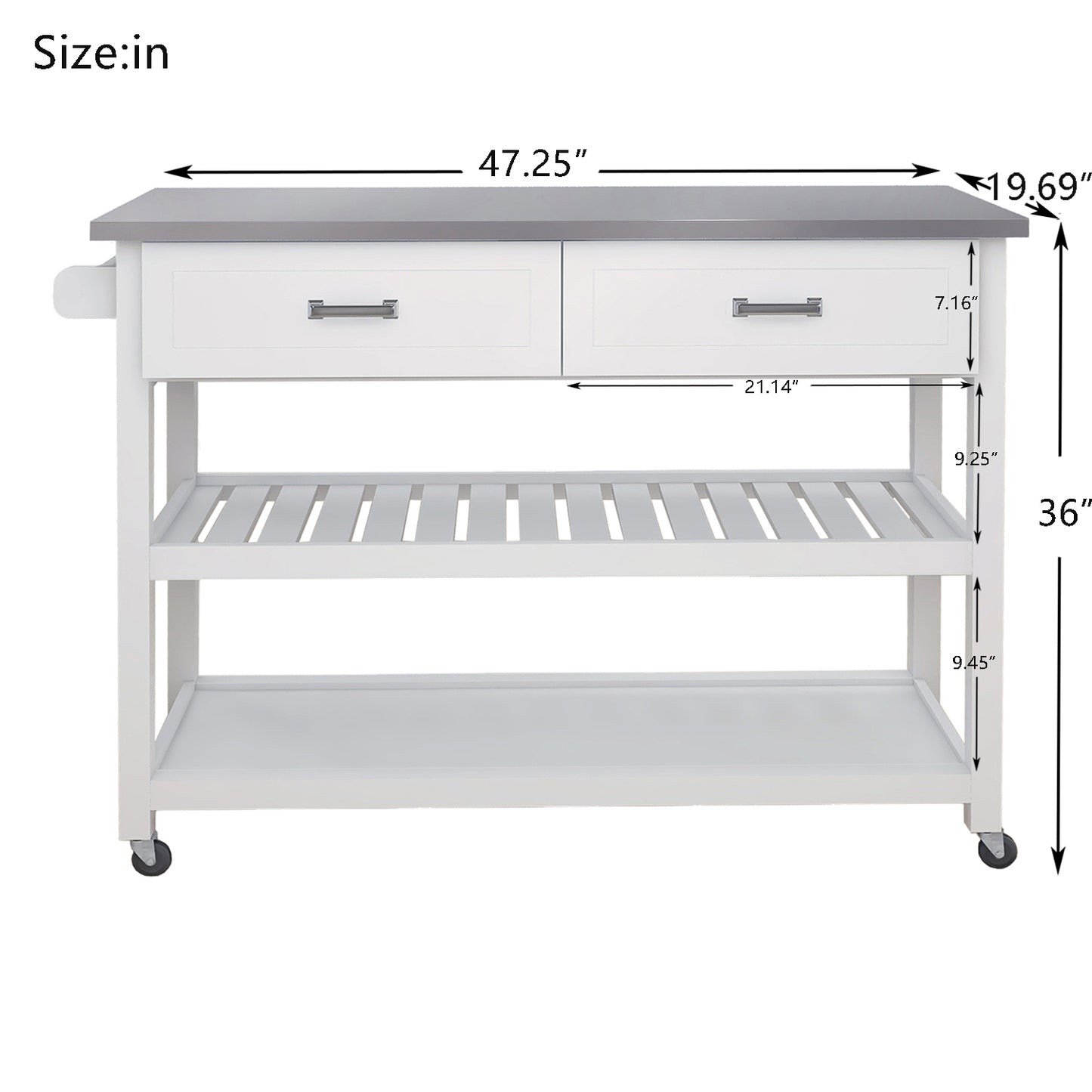 Chef's Choice Stainless Steel Table Top White Kicthen Cart With Two Drawers