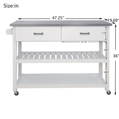 Chef's Choice Stainless Steel Table Top White Kicthen Cart With Two Drawers