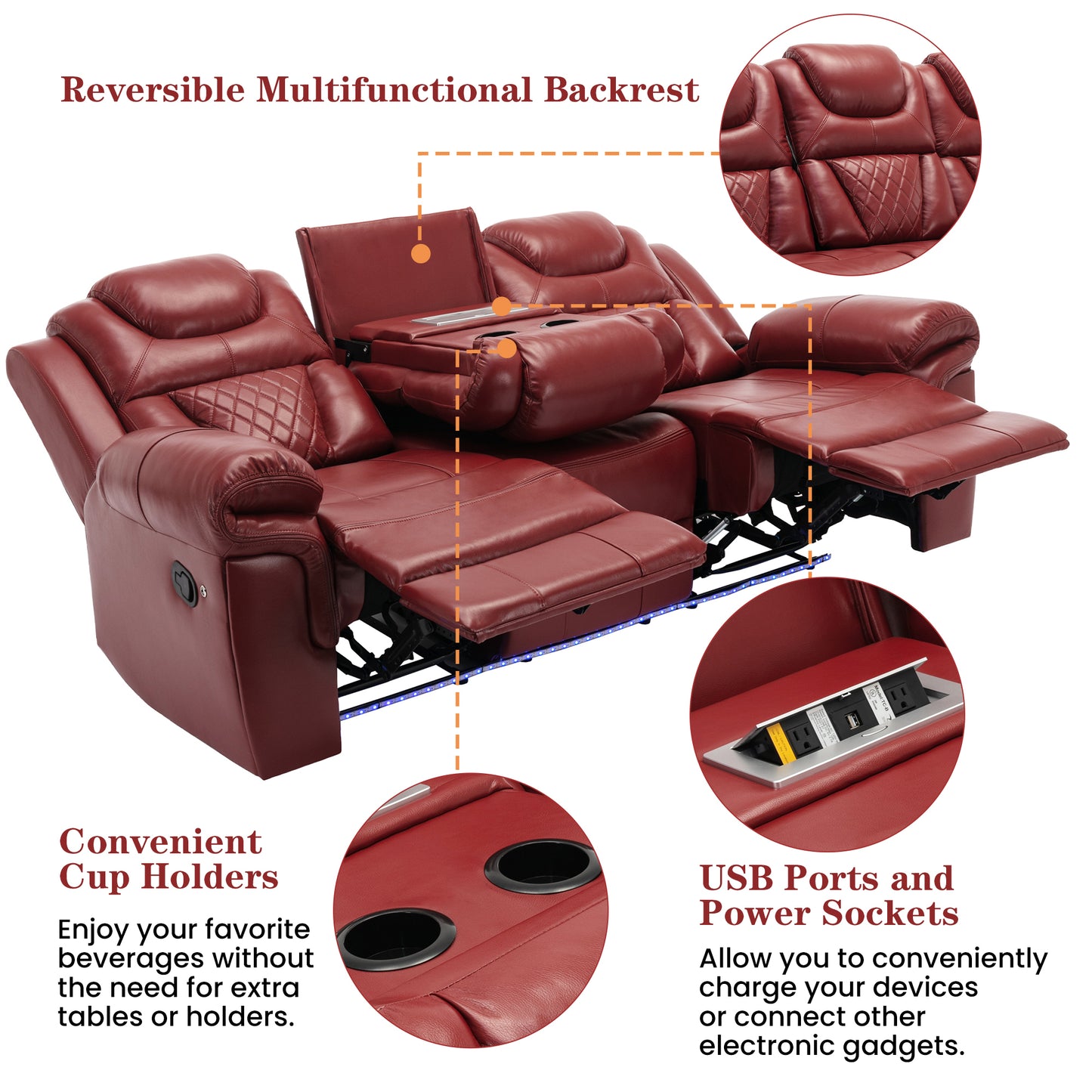 Milo 3 Pieces Recliner Sofa Sets - Red