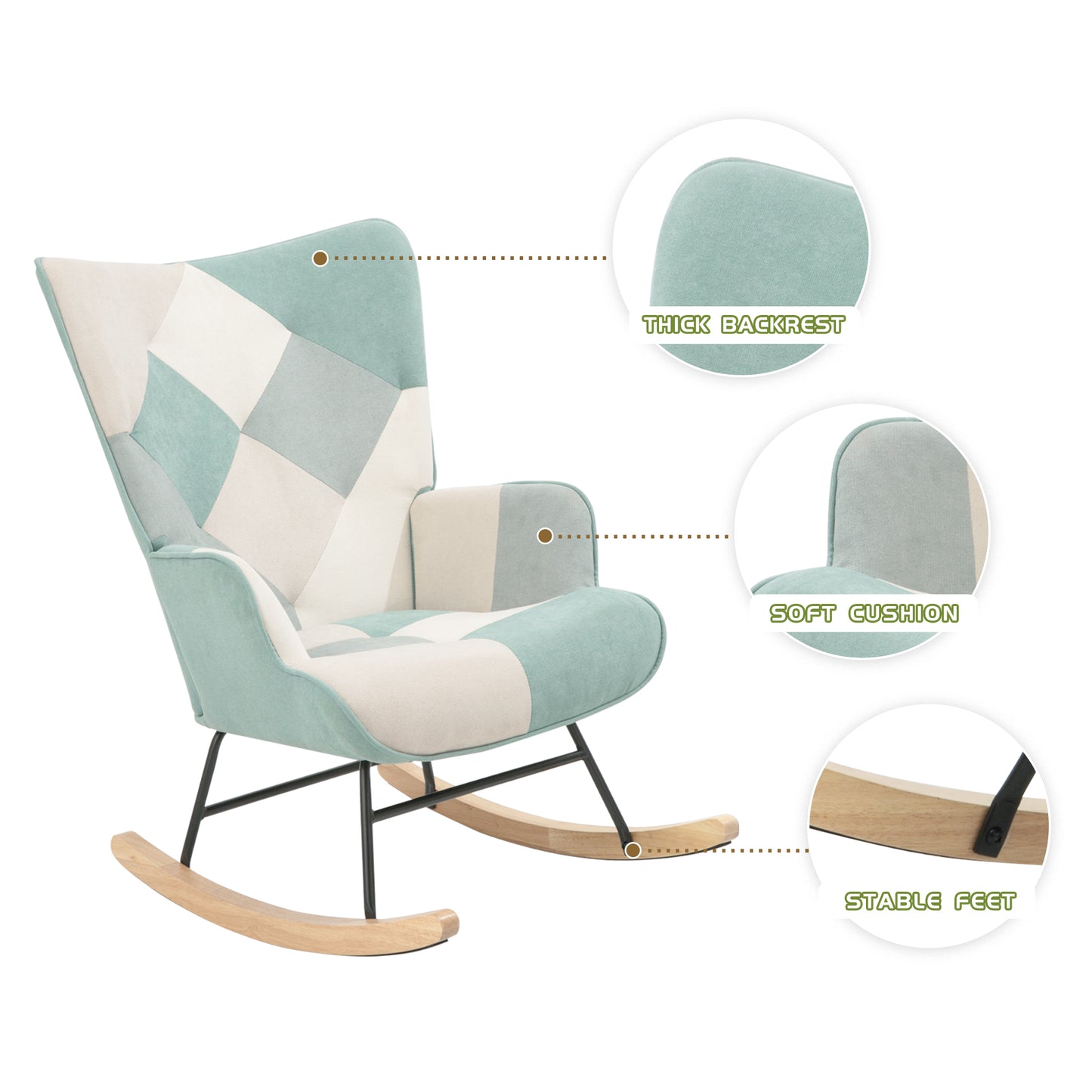 Noble II Patchwork Linen Rocking Chair with Ottoman