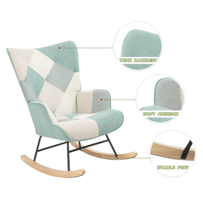 Noble II Patchwork Linen Rocking Chair with Ottoman