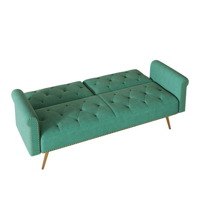 Uma Convertible Velvet Sofa Bed - Green