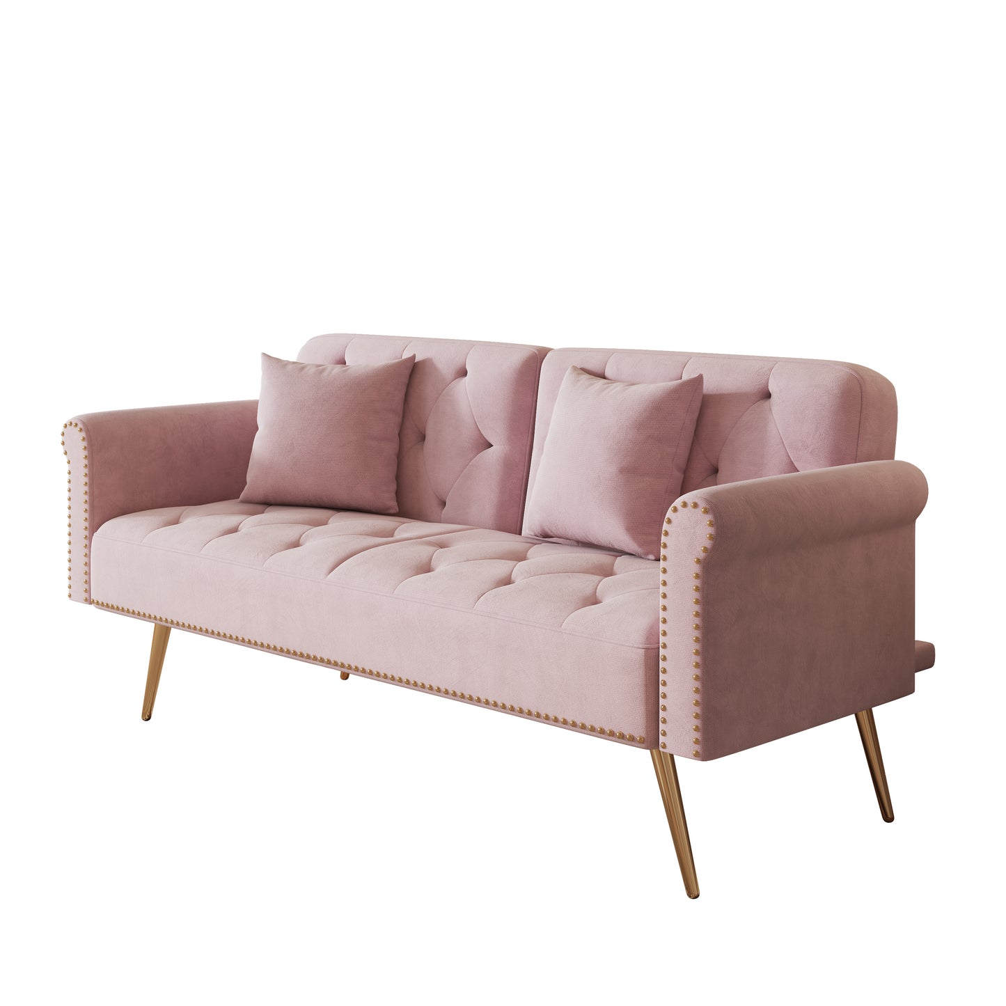 Uma Convertible Velvet Sofa Bed - Pink