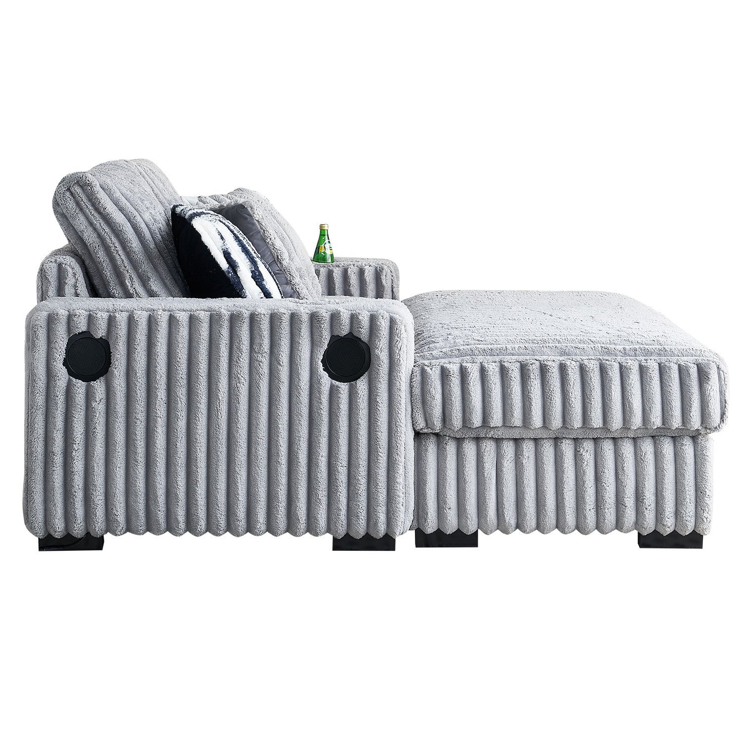 Gene Square Arm Loveseat With Ottoman - Light Gray