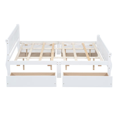 Meg Queen Size Wood Platform Bed with 4 Drawers - White