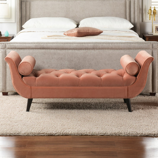 Alma Tufted Flared Arm Velvet Bench - Orange