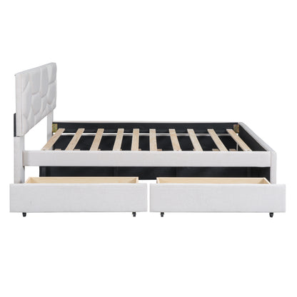 Brick Full Size Platform Bed with 2 drawers and Twin Size Trundle - Beige