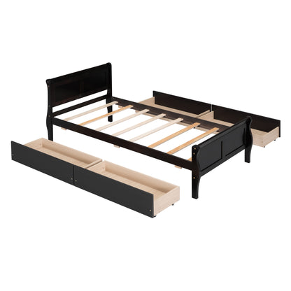 Meg Twin Size Wood Platform Bed with 4 Drawers - Espresso