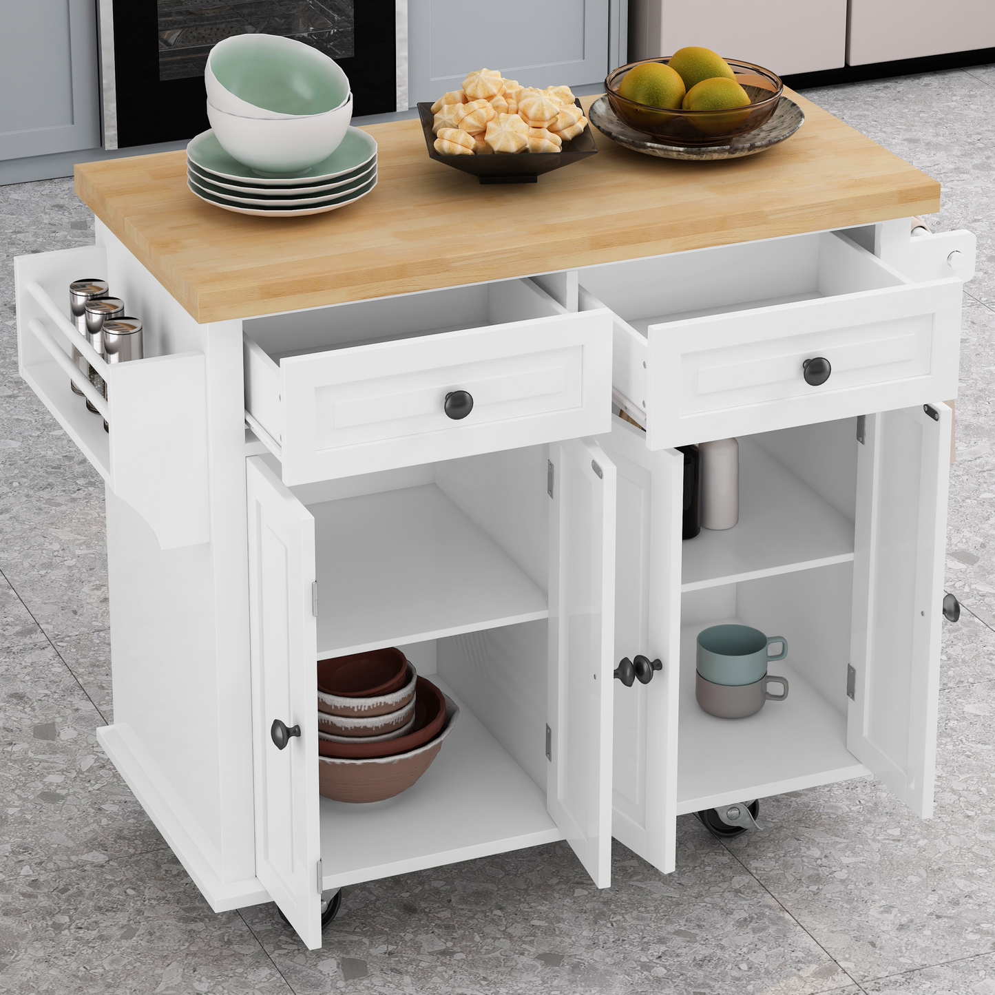 Nexa Kitchen Island Cart - White