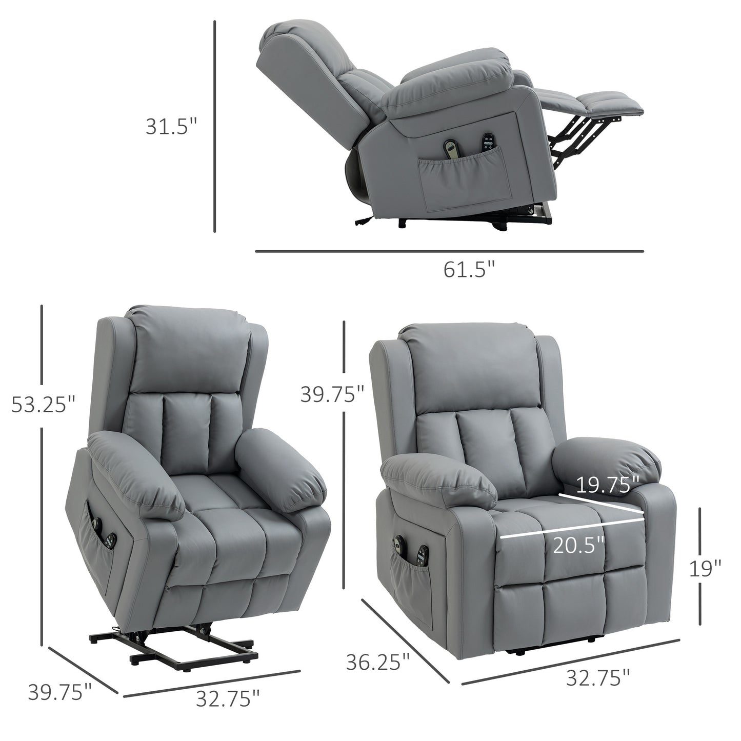 Guz Power Lift Recliner Chair with Heated Vibration Massage - Gray