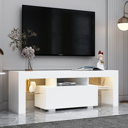 Prime Entertainment TV Stand with LED Light TV - White