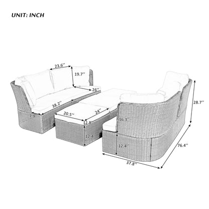 Ranae Customizable Outdoor Patio Wicker Sofa Set - Beige