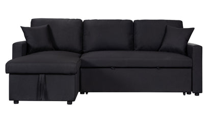 Paisley Linen Fabric Reversible Sleeper Sectional Sofa with Storage - Black