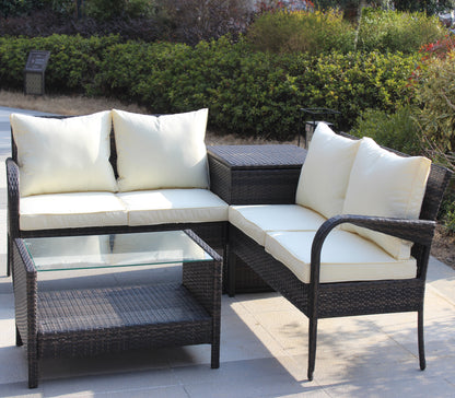 Berna 4 Pc Outdoor Patio Wicker Ratten Sofa Set - Brown