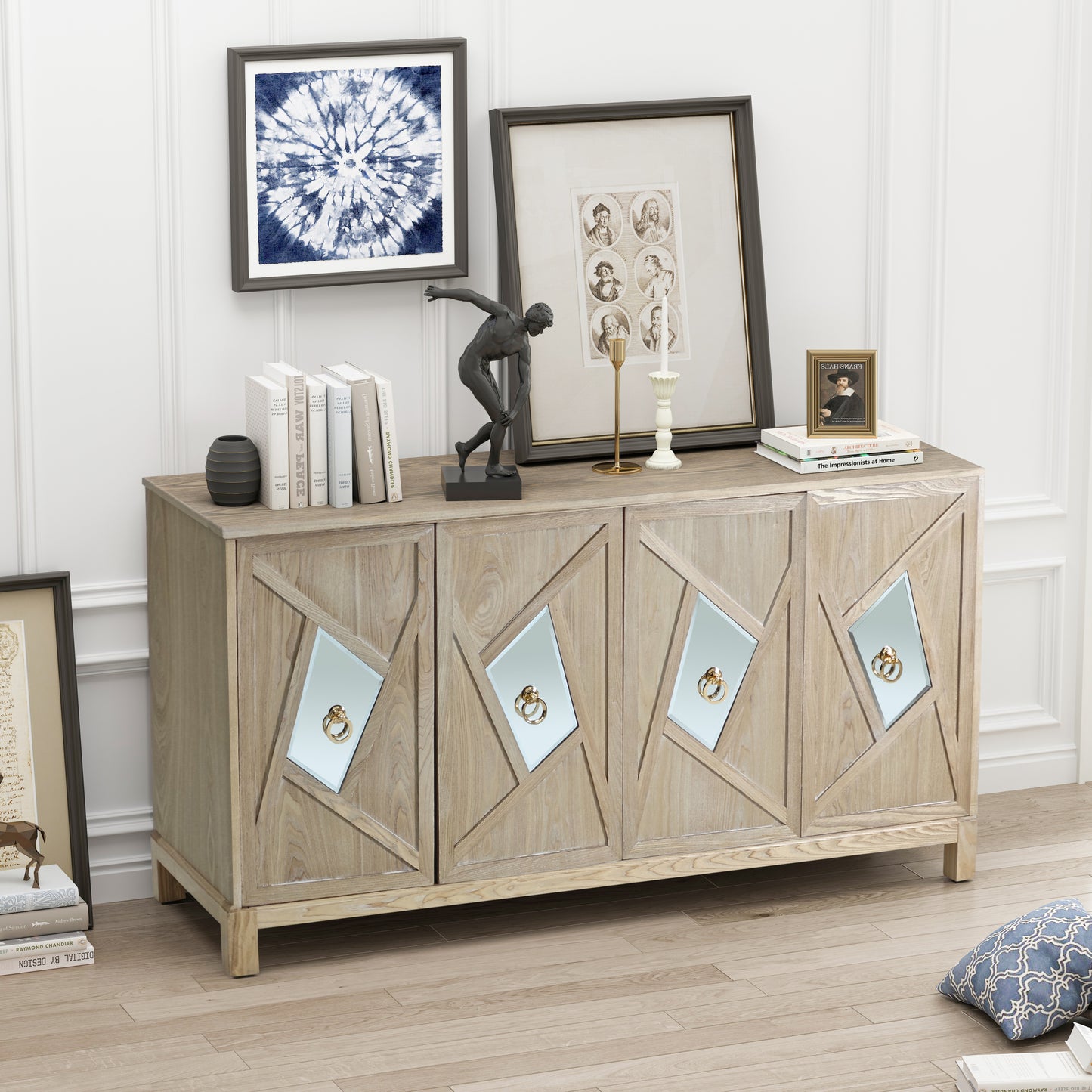 Dox 4-Door Cabinet with Mirrored Decorative - Wood